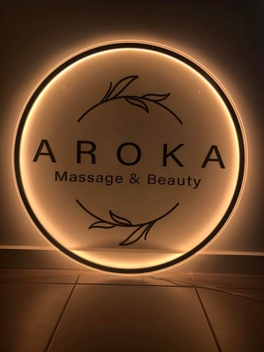 Customised Illuminated Acrylic Signage Aroka Massage and Beauty