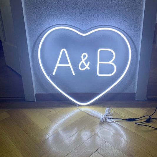 Initials in a Heart Neon Sign