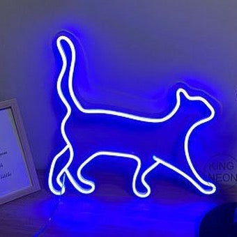  A neon sign of a walking cat walking 