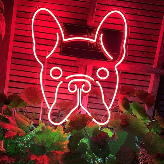 neon sign of bulldog face