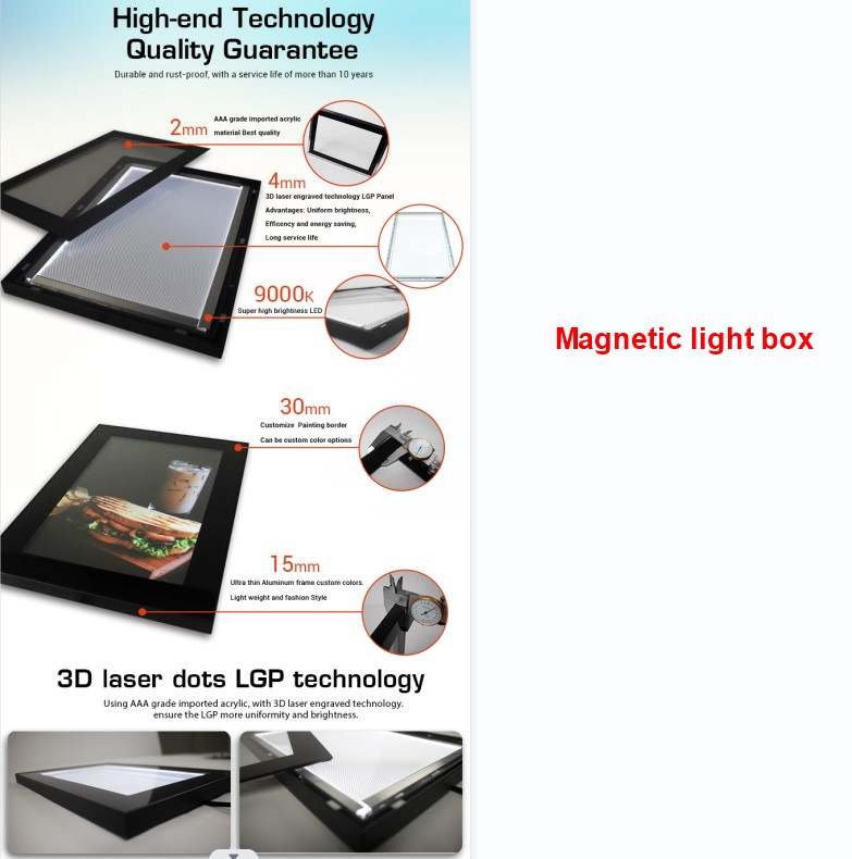 A1 Digital Picture Frames Acrylic led Light Boxes for Store Signs Displays - 4